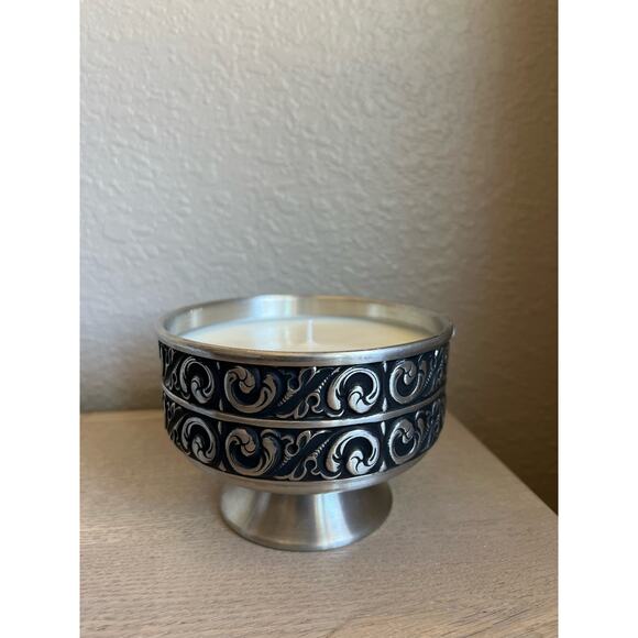 Vaga Norsk Tinn Norwegian Pewter Footed Bowl with Soy Candle - Picture 1 of 5